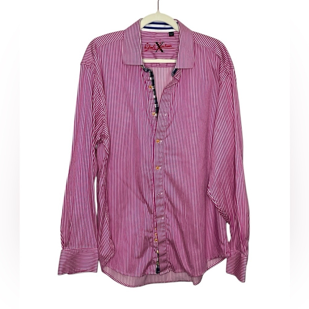 Robert Graham Pink and White Striped Button Down Shirt, Size 2XL